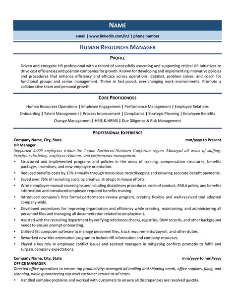 Resume Samples For Hr Manager