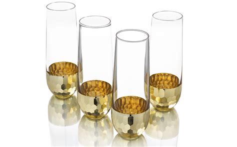 Mygift Modern Stemless Champagne Flute Party Glasses With Hammered