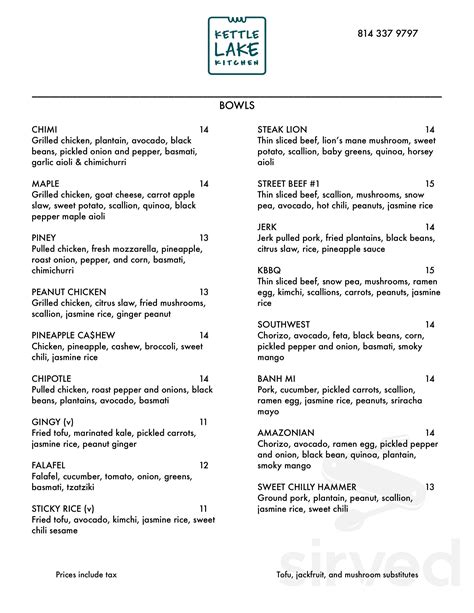 Kettle Lake Kitchen Menus In Meadville Pennsylvania United States