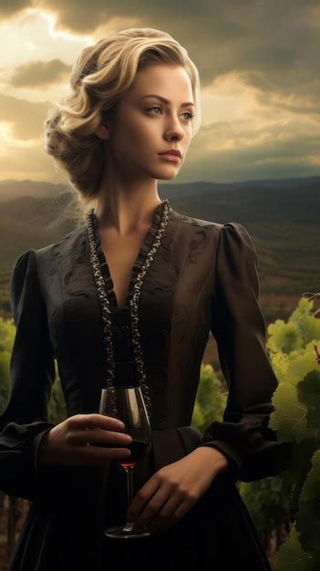 Premium Ai Image A Woman In A Black Dress Holding A Wine Glass In