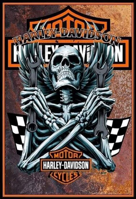 Harley Davidson Skeleton With Crossed Wrens On It