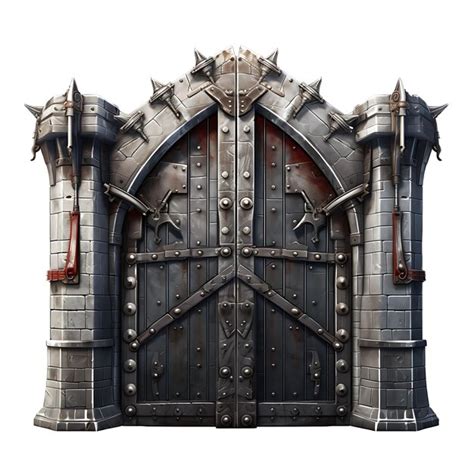 Premium Ai Image Isolated Of Fortress Gate With Cross And Shield