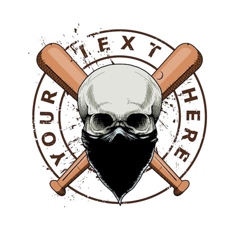 Premium Vector Skull Gangster With Cross Baseball Stick