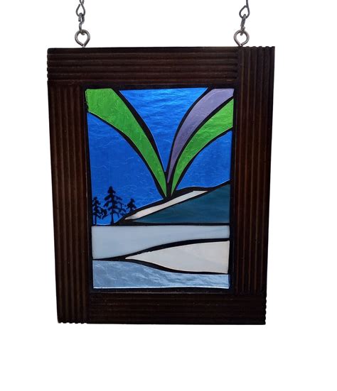 Northern Lights Winter Landscape Stained Glass Mosaic Suncatcher Aurora Borealis Window Hanging