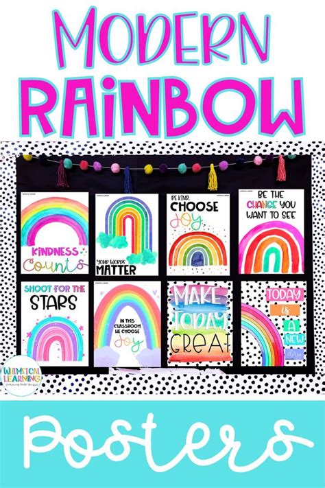 A Poster With The Words Modern Rainbow Written In Different Colors And Font On It Along With