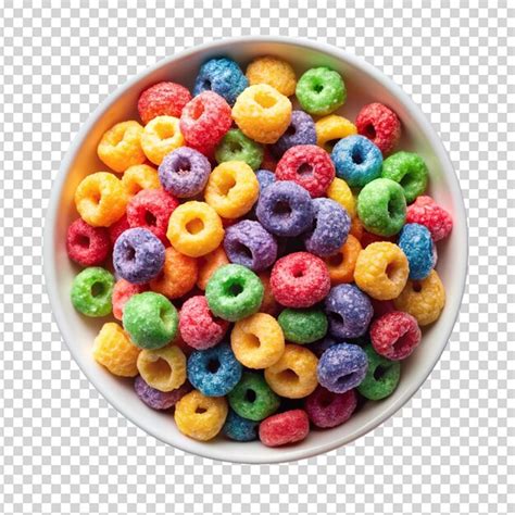 Bowl Of Colorful Fruit Flavored Cereal Isolated On White Background