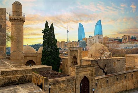 Old and Modern Architecture in Baku City, Azerbaijan Stock Photo ...