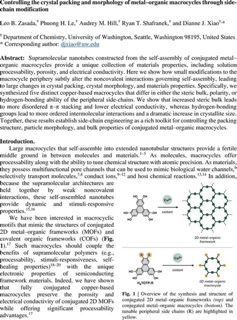 Controlling The Crystal Packing And Morphology Of Metalorganic