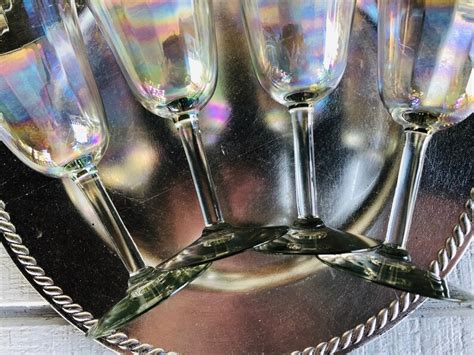 6 Vintage Iridescent Wine Glasses 8 Oz Vintage 1960s Etsy