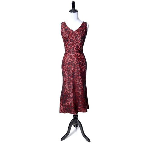 1950s Vintage Emma Domb Dress Red Black Lace Fish Tail Hem Dramatic