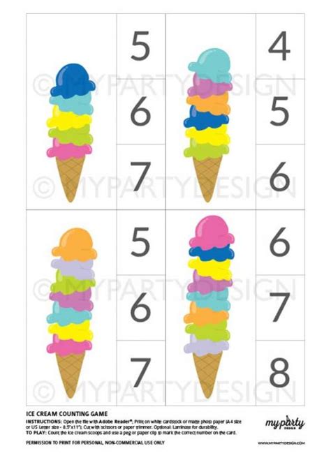 Ice Cream Count And Clip Cards My Party Design