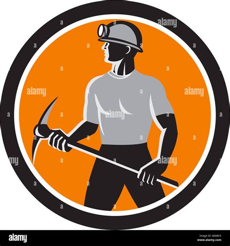 Coal Miner Holding Pick Axe Side Circle Retro Stock Photo Alamy