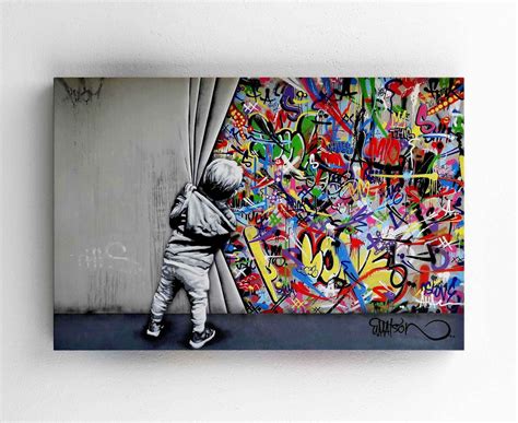 Behind The Curtain Banksy Wall Art Urban Style Canvas Kid Etsy Uk