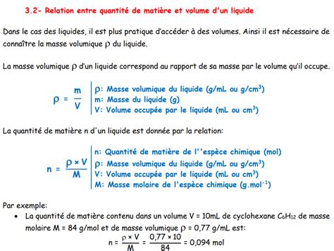 QUANTITES DE MATIERE mole 2nd 1ère pro Physique Chimie