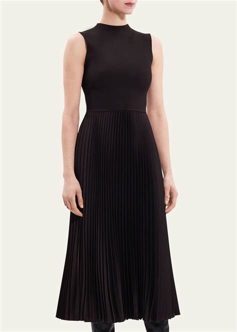 Theory Sleeveless Satin Pleated Combo Midi Dress Bergdorf Goodman