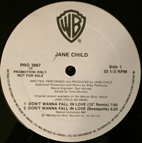 Jane Child – Don't Wanna Fall In Love (1989, Vinyl) - Discogs