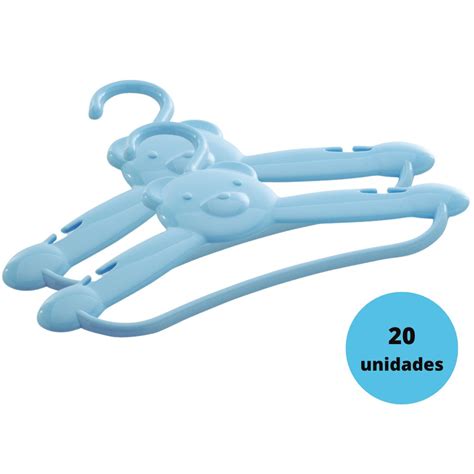 Kit 20 Cabides Infantil Adoleta Cajovil Urso Azul 30cm