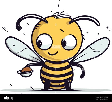 Cute Cartoon Bee Holding A Bowl Of Honey Vector Illustration Stock