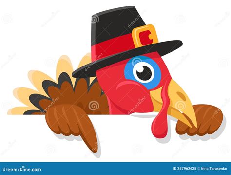 Turkey In A Hat Points To A Place For Text On A White Background