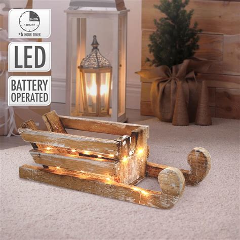 Deko Holzschlitten Mit Led Lichterkette Warmweiß Aus Holz