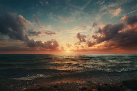 Premium AI Image | a sunset over the ocean with clouds