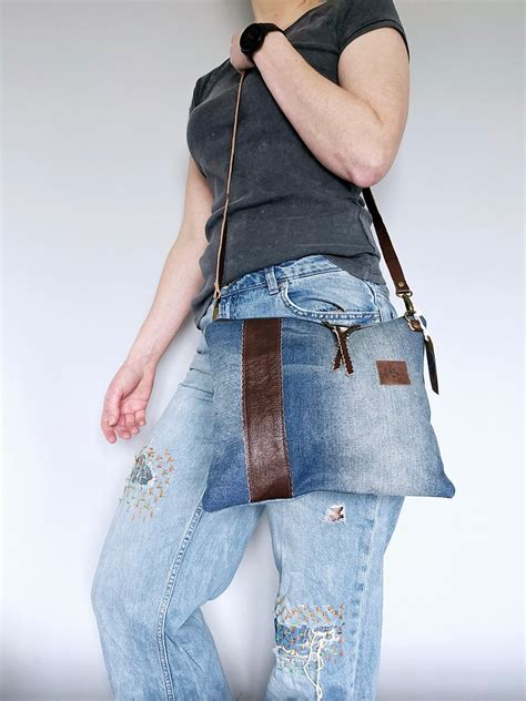 Denim Bag Upcycled Crossbody Clutch Bag Folksy