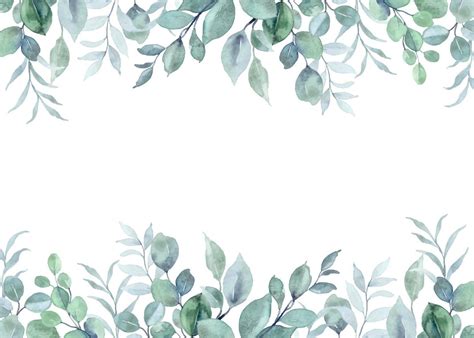 Watercolor Eucalyptus Leaves Border For Wedding Birthday Card