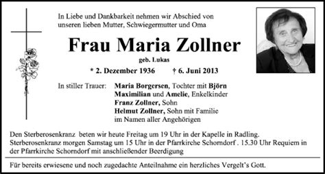 Traueranzeigen Von Maria Zollner Mittelbayerische Trauer