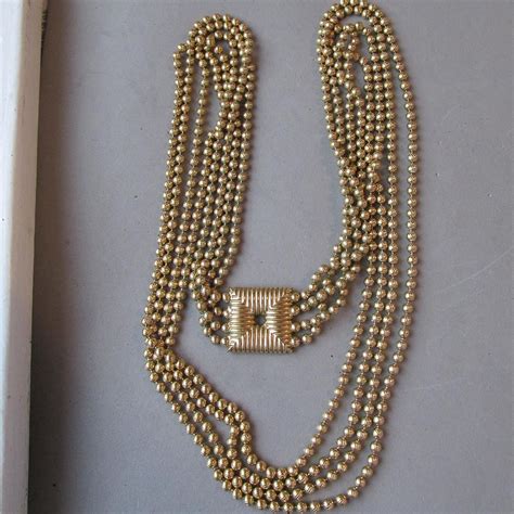 1960s Vintage 4 Strand 40 Long Textured Gold Tone Bead Necklace Huge