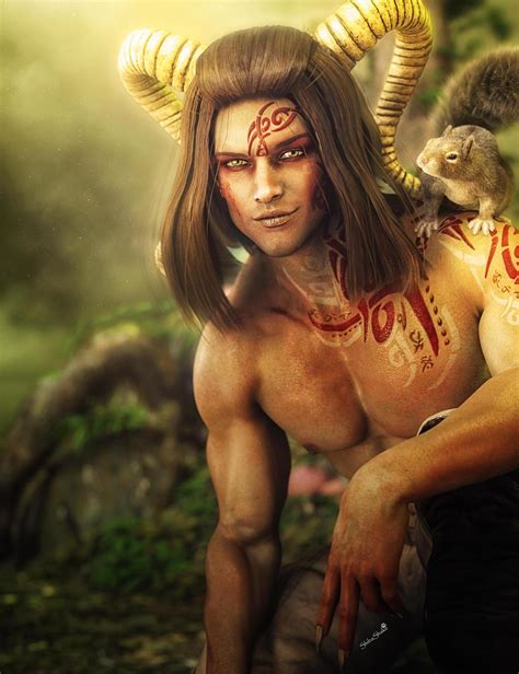 Satyr Man with Horns and Squirrel, Fantasy Art by shibashake : r ...