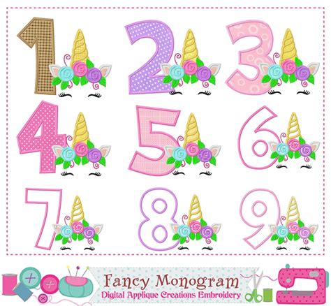 Unicorn Numbers Applique Unicorn Numbers Design Unicorn Etsy