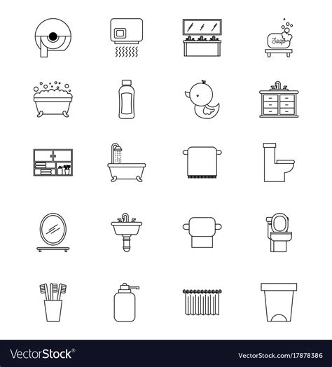 Bathroom Set Of Icons Equipment Elements Concept Vector Image