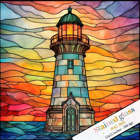 Stained Glass Watercolour Sublimation Wall Art Template Lighthouse Faux Stained Glass