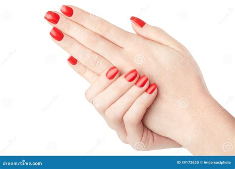 Woman Hands With Red Nail Polish Manicure Stock Photo Image Of Skin