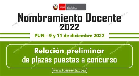 Nombramiento Docente 2022 Relación preliminar de plazas Tu Amawta