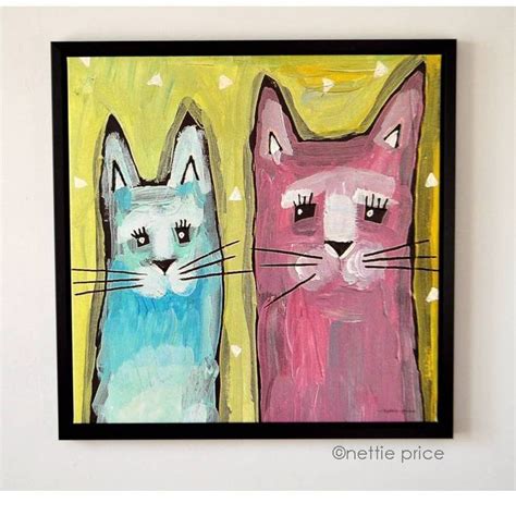 Whimsical Cat Art 24x24 Framed Sparkling Gallery Canvas Print Canvas