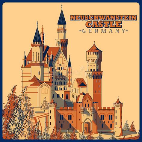 Vintage Poster Of Neuschwanstein Castle In Schwangau Famous Monument In