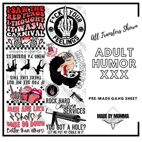 Adult Humor Xxx Gang Sheet Themed Pre Made Dtf Transfers Made By