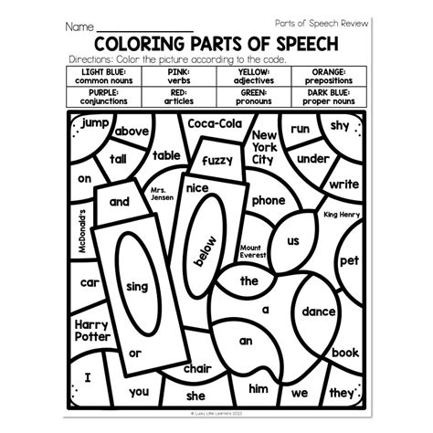 Parts Of Speech Coloring Worksheet Coloring Pages