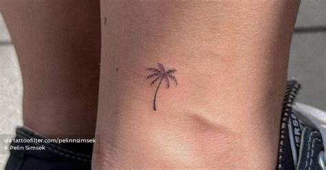 Tiny Fine Line Palm Tree Tattoo Located On The Ankle