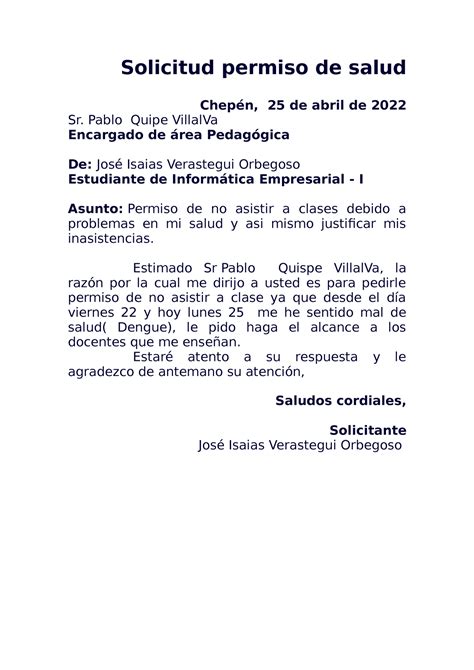 Ejemplo De Solicitud De Permiso Por Salud Nuevo Ejemplo Porn Sex Picture