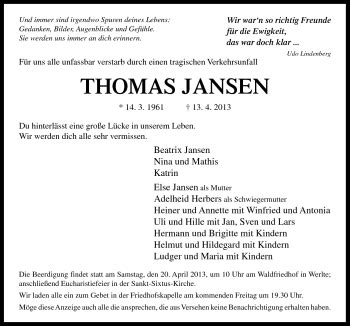 Traueranzeigen Von Thomas Jansen Noz Trauerportal