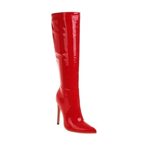 Sexy Womens Stilettos Heels Pointed Toe Knee High Boots Patent Leather