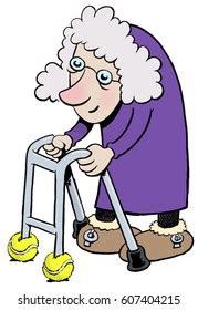 Old Lady With Walker Cartoon