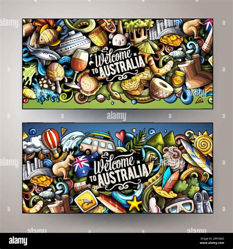 Cartoon Vector Doodle Set Of Australia Corporate Identity Templates