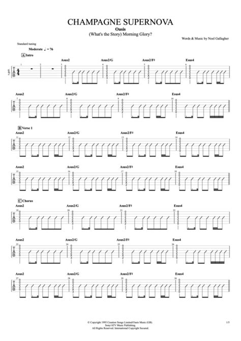 Champagne Supernova by Oasis - Full Score Guitar Pro Tab | mySongBook.com