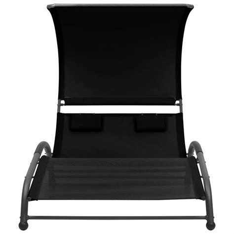 Vidaxl vidaXL Chaise longue double avec auvent Textilène Noir