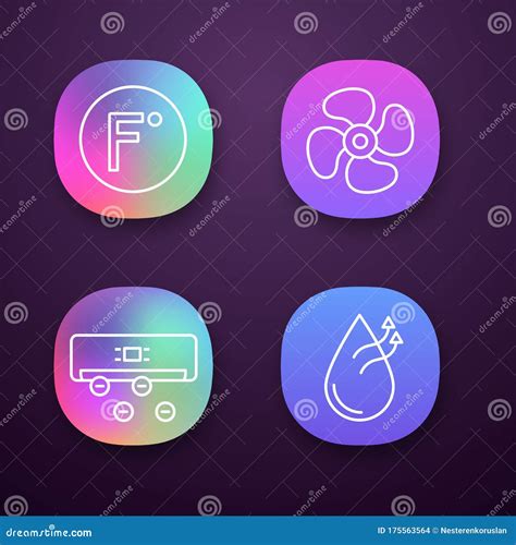 Air Conditioning App Icons Set Stock Vector Illustration Of Flat