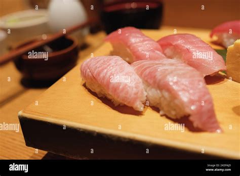 A Platter Of Assorted Maguro Nigiri Blue Fin Tuna Fatty Belly Sushi