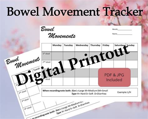 Weekly Bowel Movement Chart Printable Etsy